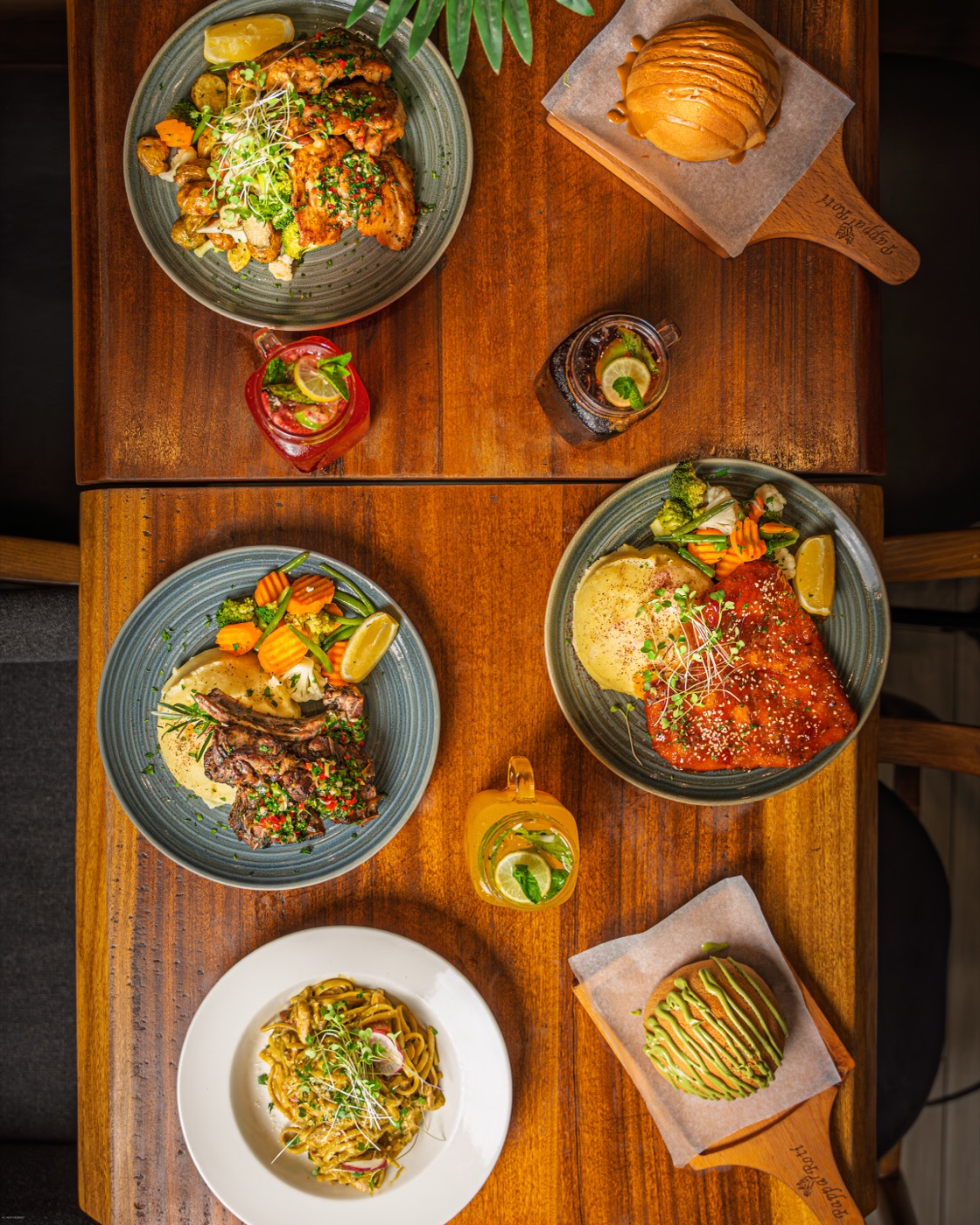 Overhead table of Papparoti dishes